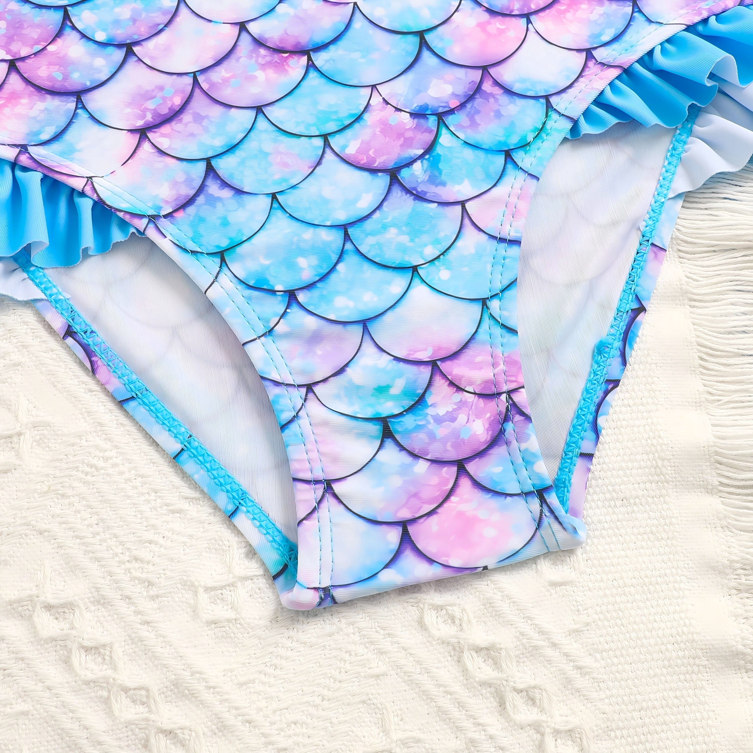 3-8T Toddler/Little Girls Light Blue Ocean Mermaid Scales Rashguard Swimsuit Set 5-6T