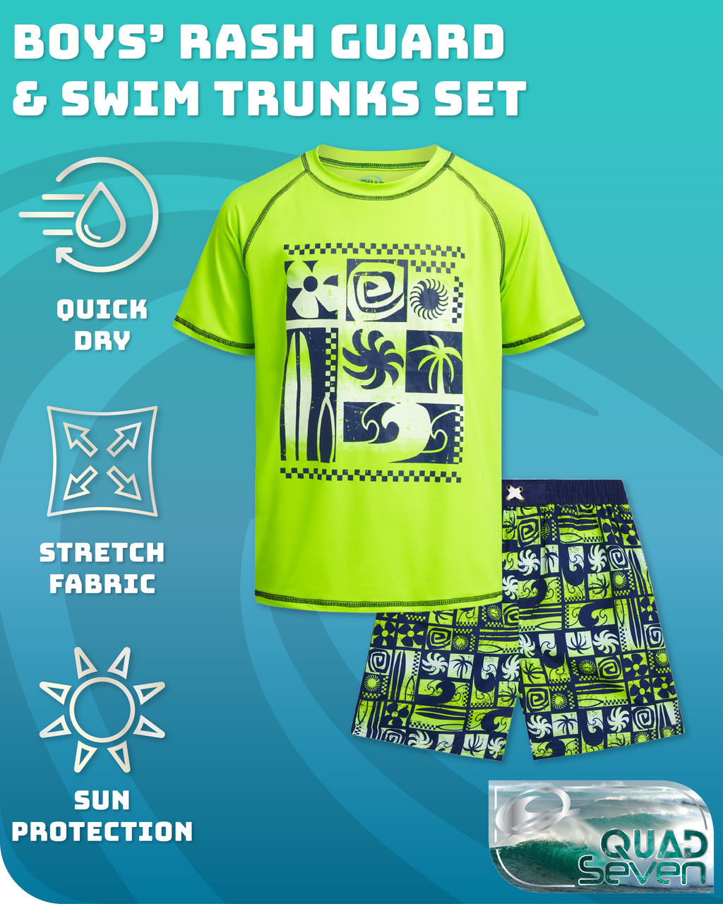 Boys' Rashguard Set - Short Sleeve Swim Shirt and Bathing Suit Set (Size: 4-12)