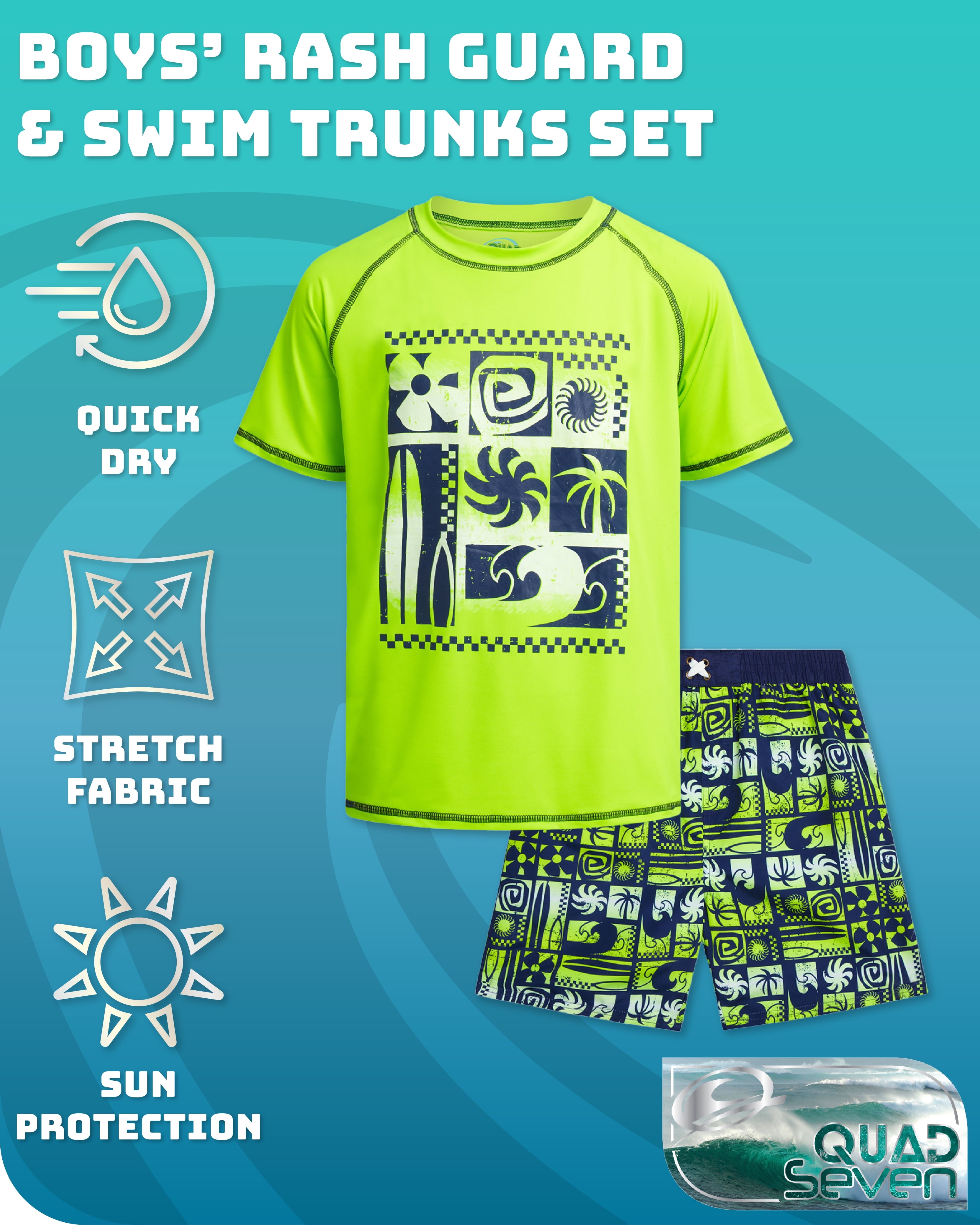 Boys' Rashguard Set - Short Sleeve Swim Shirt and Bathing Suit Set (Size: 4-12)