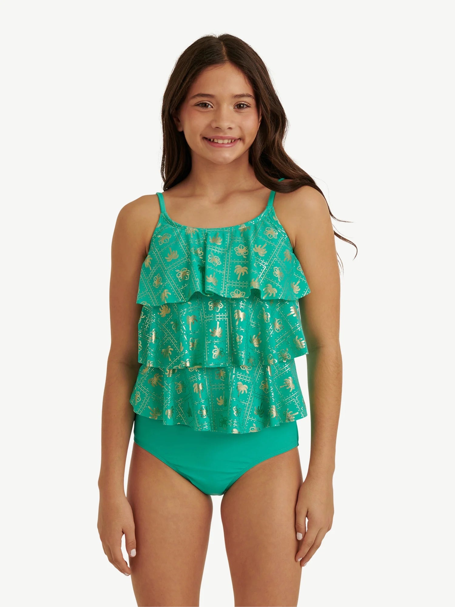 Girls 2 Piece Ruffle Tankini Swimsuit, Sizes XS-XL