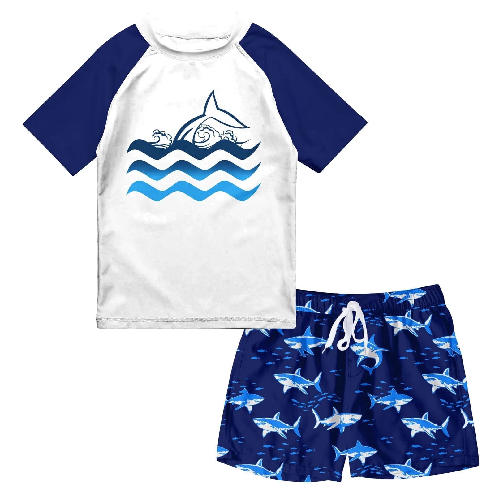 Boys Two Piece Rash Guard Swimsuits Sets Bathing Suits with Trunks 4-10 Years