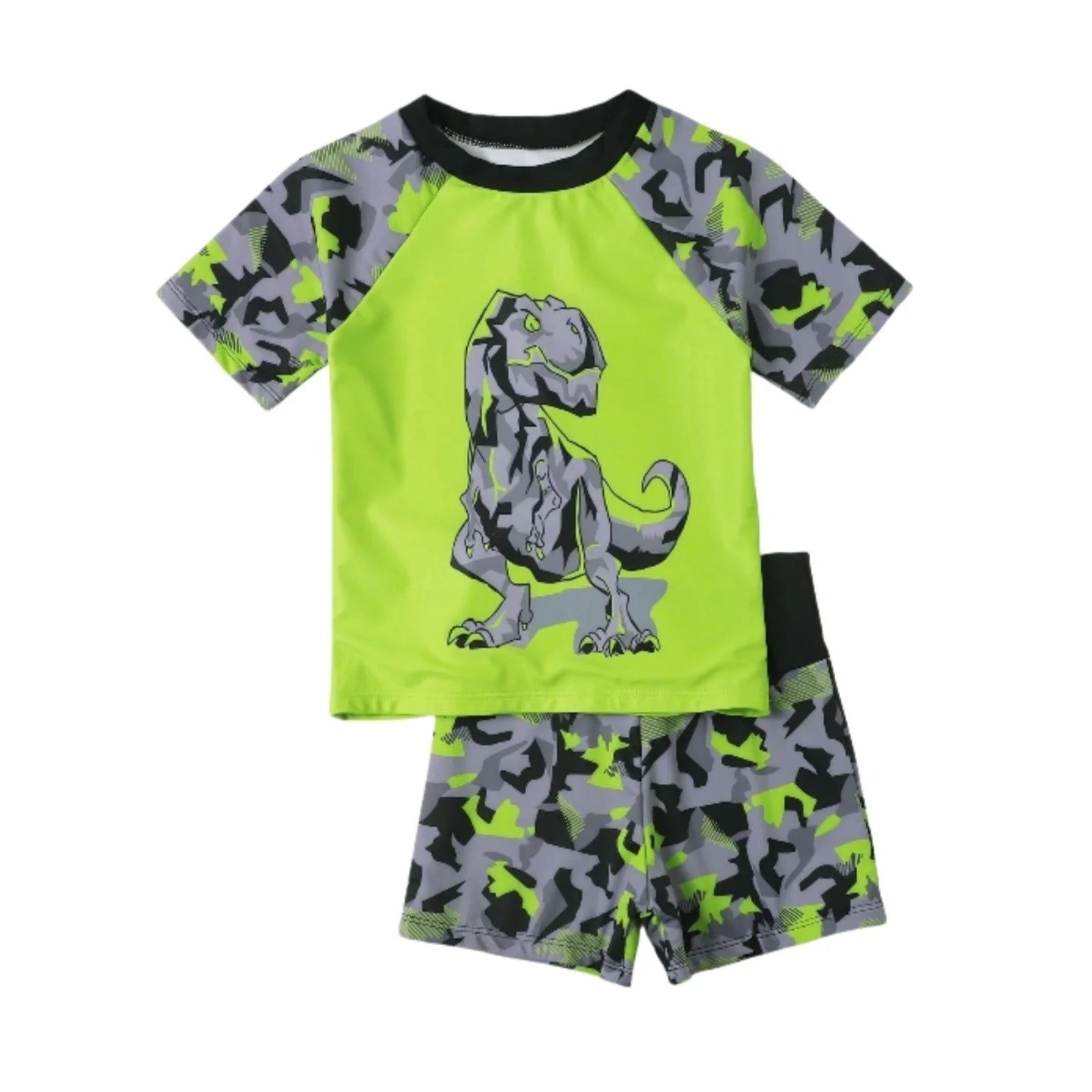 Cute Swimsuits Boys' 2 Piece Cartoon Dinosaur Two Piece Swimsuit Set Rash Guard and Swim Trunks for Swimming Size:5-6 Years
