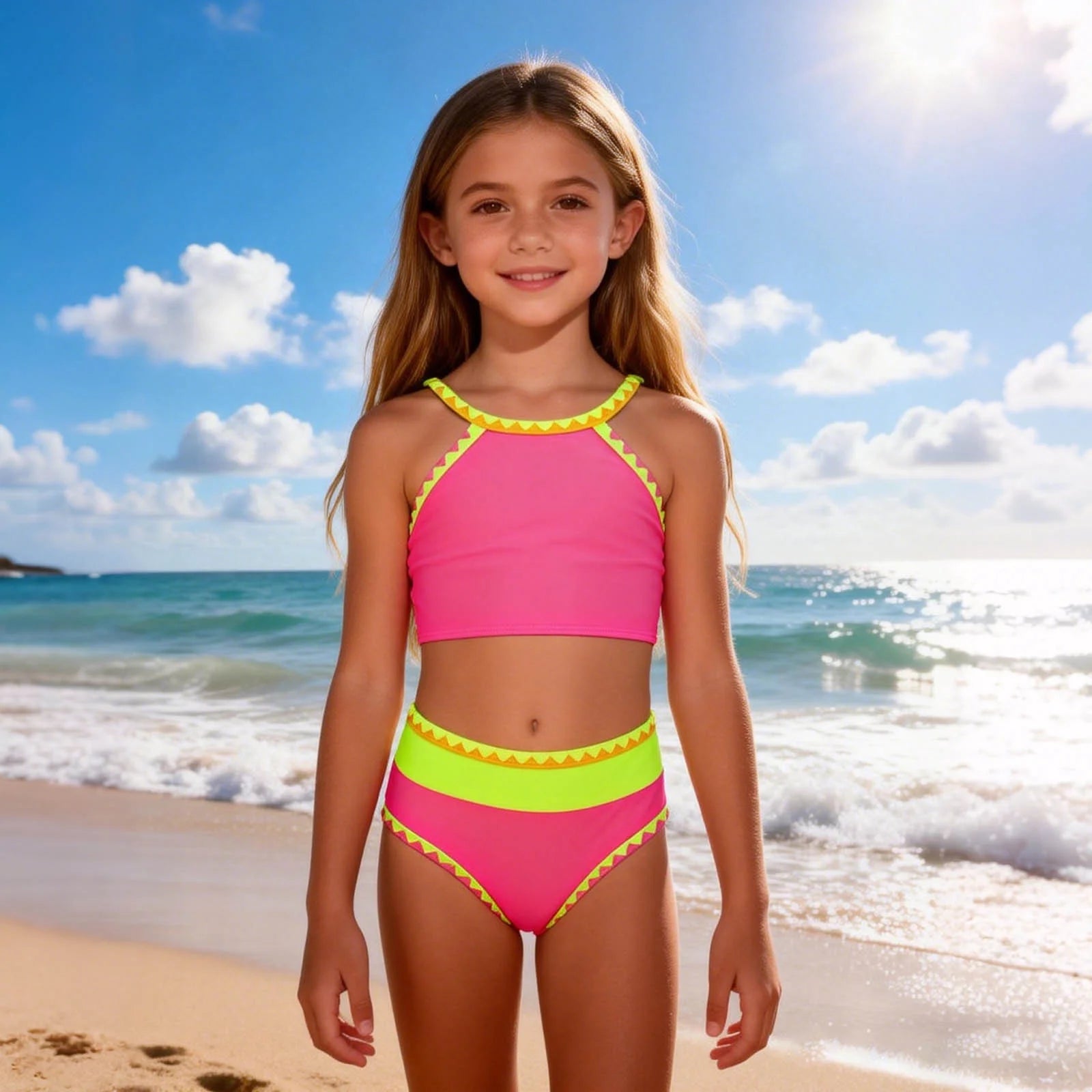 Hot Pink Swimsuit Kids Girls Swimming Suit Two Piece Bikini Hot Pink Size 6 Years