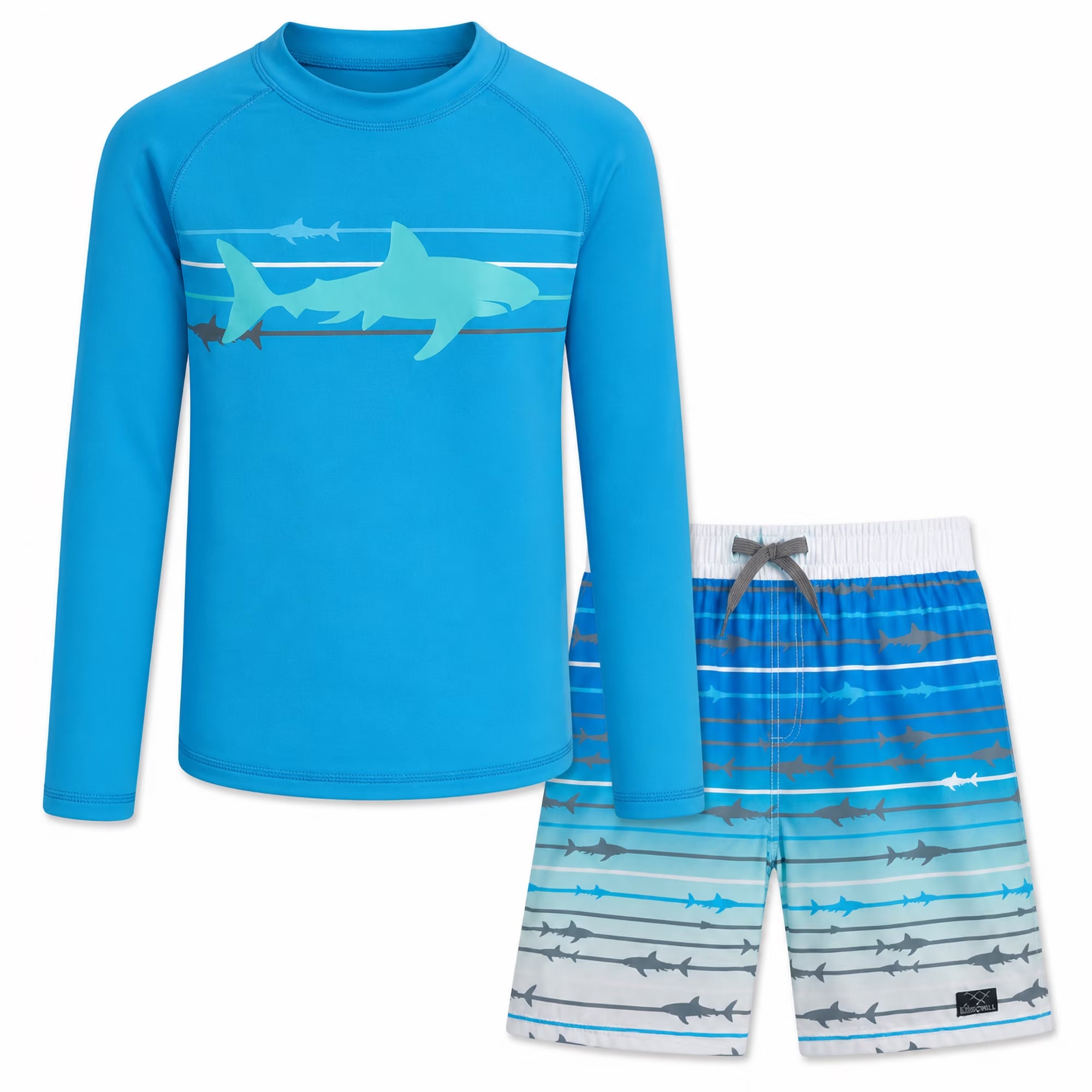 Boys Swim Set - UPF 50+ Long Sleeve Rash Guard and Swim Trunks, 2 Piece Boys Swimsuit Set