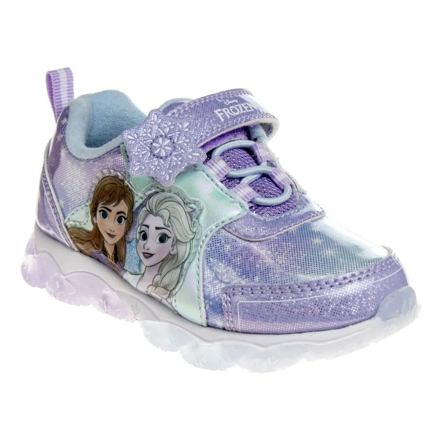 Frozen Toddler Girls Hook & Loop Sneakers with 2 White Lights - Lilac Blue, 9