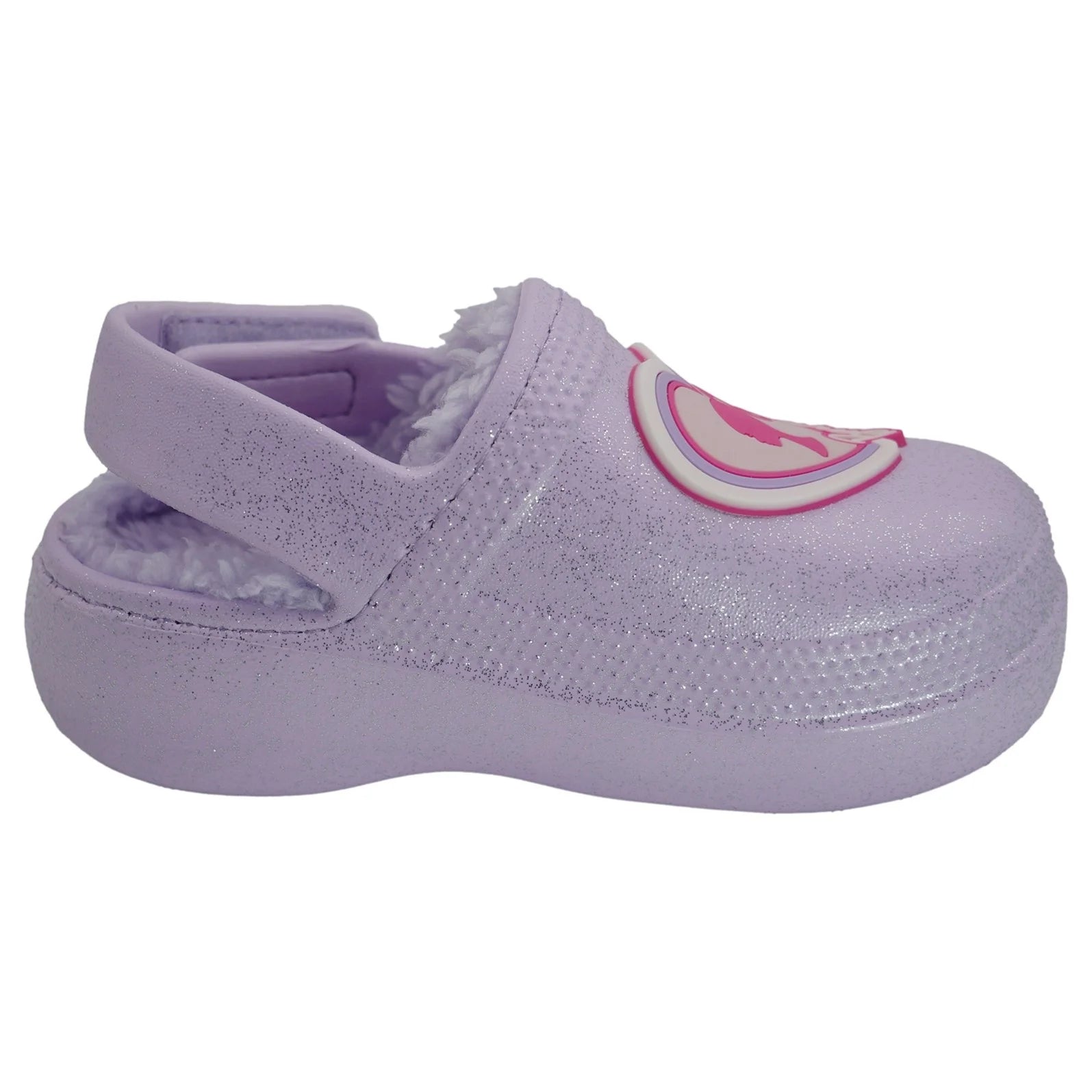 Girls' Faux-Fur Lined Sparkle Clogs Color: Lilac Size: 18 - 24 Months