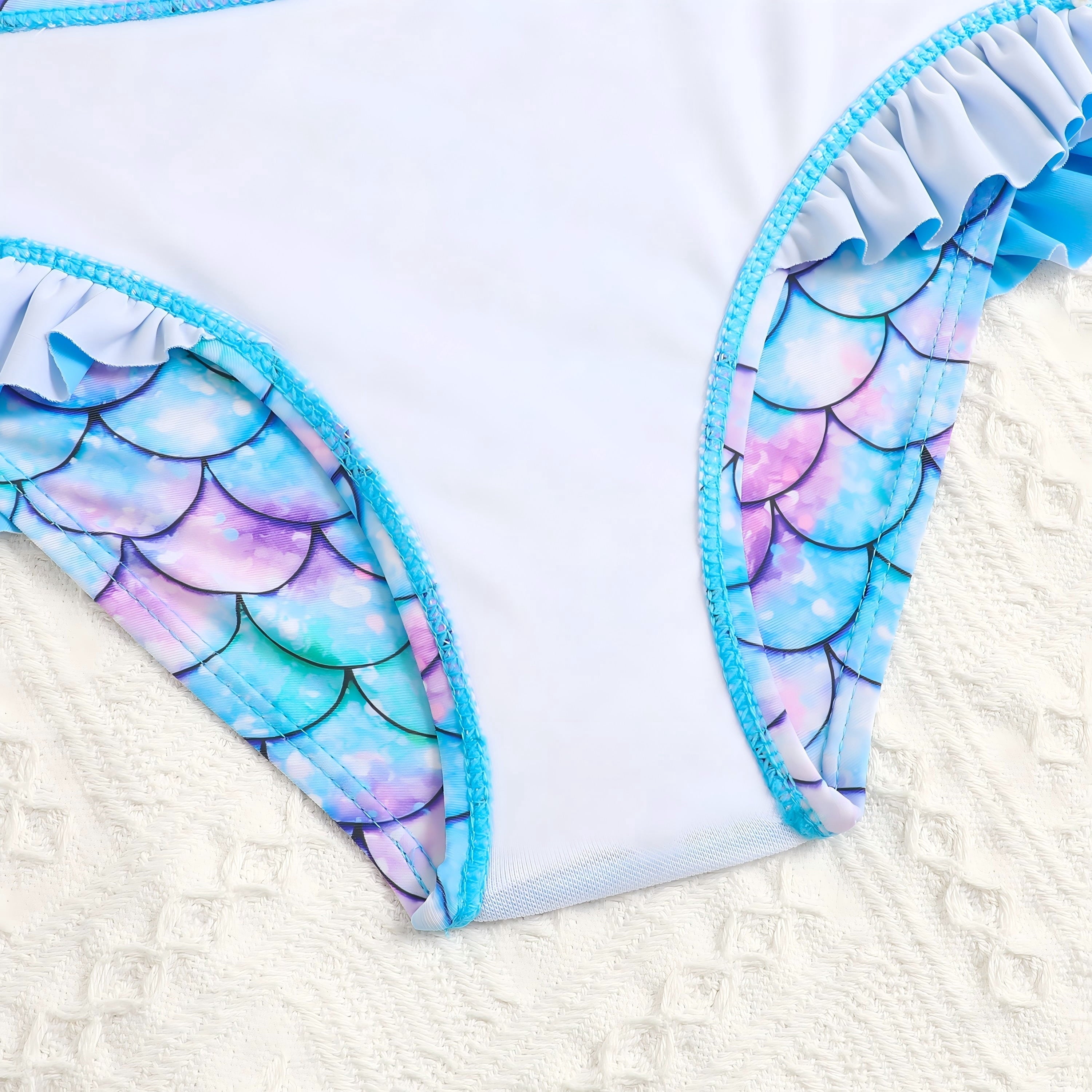 3-8T Toddler/Little Girls Light Blue Ocean Mermaid Scales Rashguard Swimsuit Set 5-6T